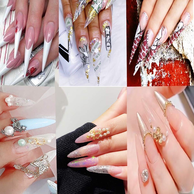 AM RONG MAGIC Long Stiletto Natural Nail Tips - Acrylic Half Cover Pointed Fake Nails, Long Claw False Artificial Tips 600pcs 10 Sizes With Box - Image 3